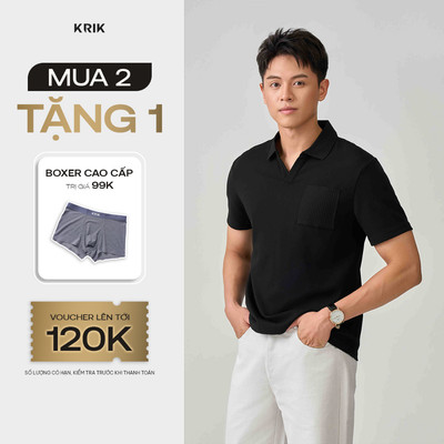 Áo Polo Nam KRIK Form Regular Cổ V Phối Gân Túi Ngực Thiết Kế Hiện Đại PL2288