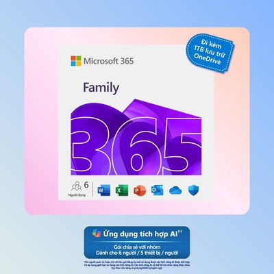 [KEY MUA MỚI HOẶC GIA HẠN] Phần mềm Microsoft 365  𝐅𝐀𝐌𝐈𝐋𝐘 | 12 tháng | Dành cho tối đa 6 người| 5 thiết bị / người