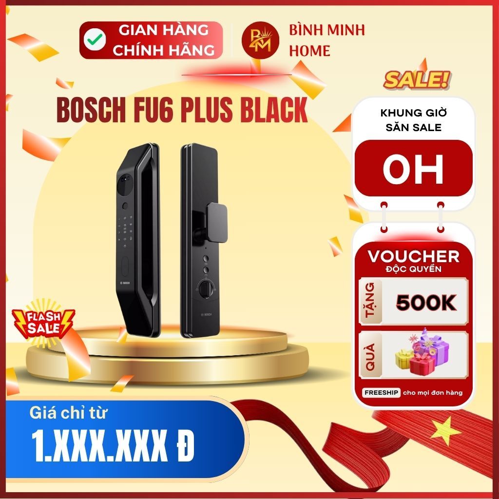 Khóa Vân Tay BOSCH FU6 PLUS BLACK Nhận Diện Face ID Cảm Biến Siêu Nhạy App WiFi Chính Hãng