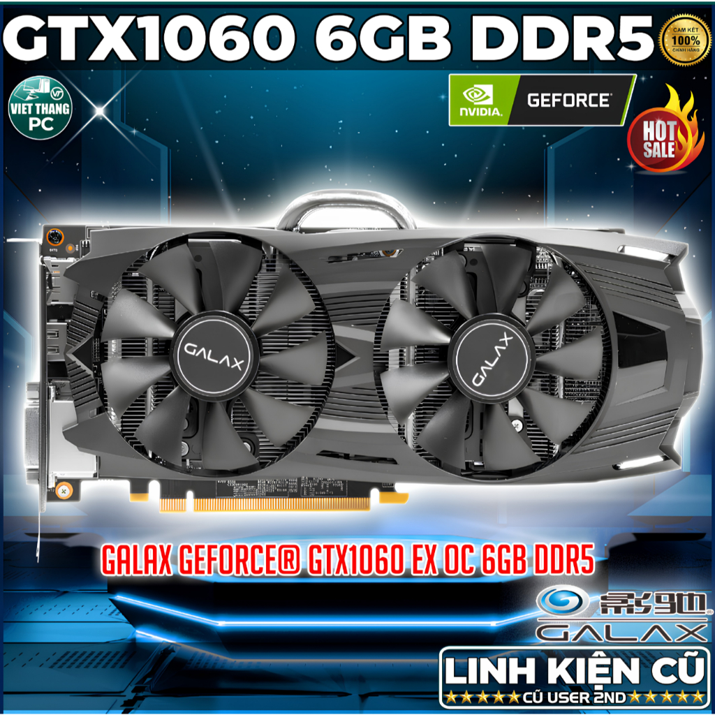 VGA - Card Màn Hình Galax GTX1060 EX OC 6GB DDR5 2 Fan Có Back Plate VGA Cũ qua sử dụng ( Cũ - 2nd )