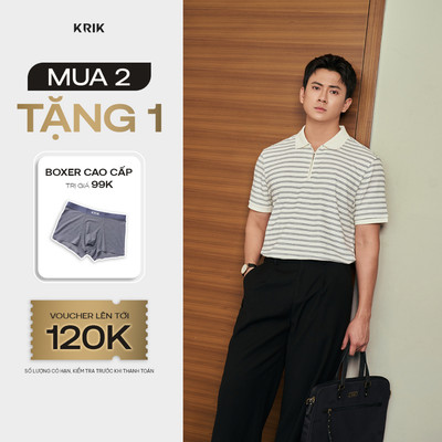 Áo Polo Nam KRIK Form Regular Chất  Polyester Cao Cấp Bề Mặt Mịn Thiết Kế Kẻ Ngang Khóa Kéo PL2296