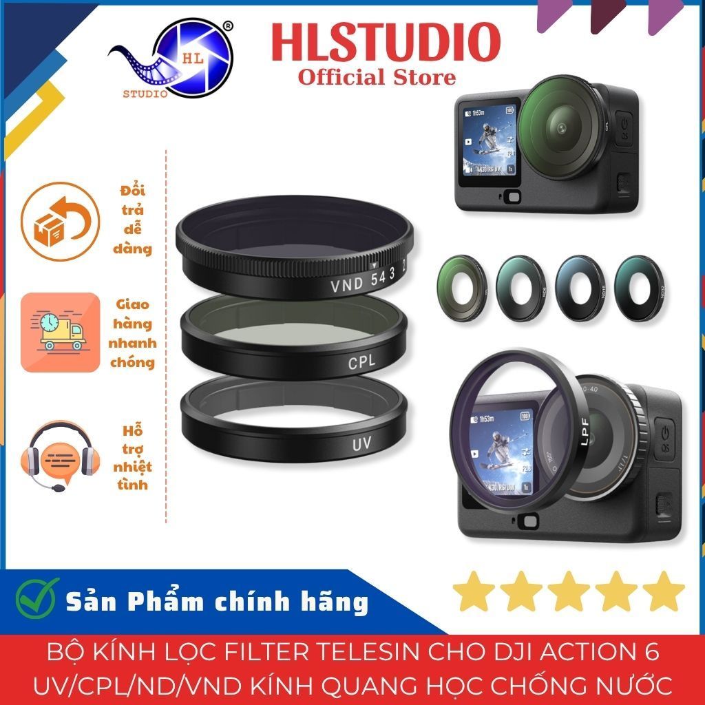 Bộ Kính Lọc Filter Telesin Cho DJI Action 6 UV/CPL/ND/VND Kính Quang Học Chống Nước HL Studio