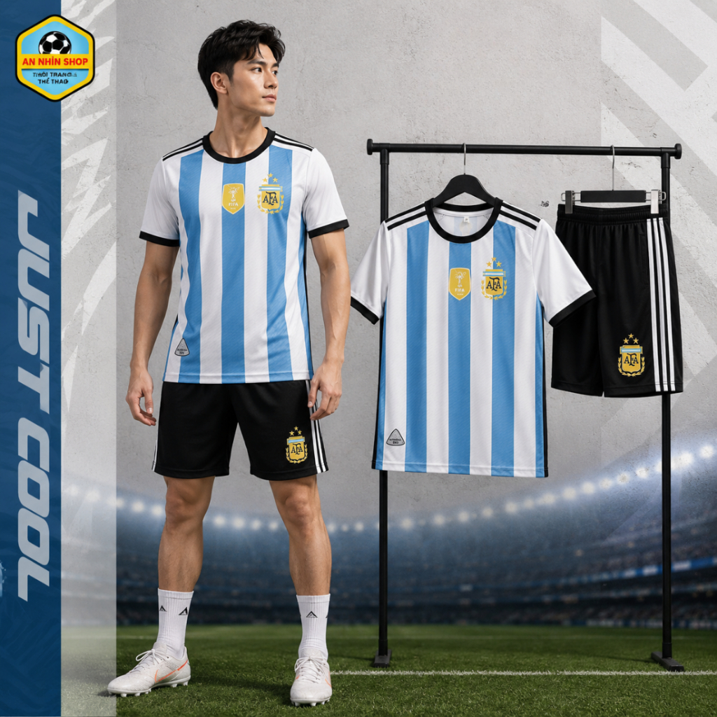 Quần Áo Đá Bóng Argentina 3 Sao, Quần Áo Bóng Đá - ST From Dáng Thể Thao Đẹp