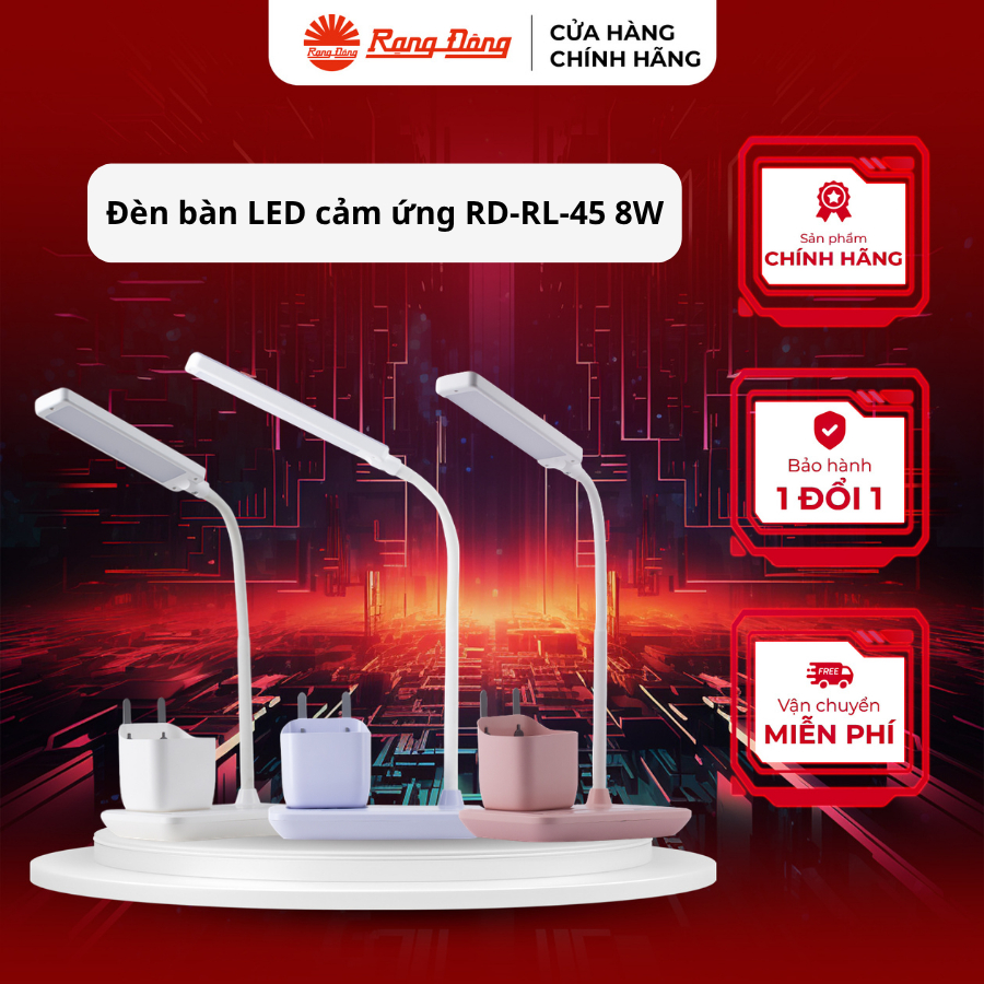 Đèn bàn học cảm ứng cao cấp Rạng Đông 8W, Model RD-RL-45 8W