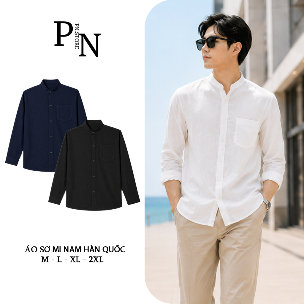 Áo Sơ Mi Nam PN STORE  Cổ Tàu Vải Đũi Dài Tay Form Suông Hàn Quốc Vải Mềm Mát SM-DUI-COTAU