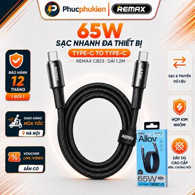 Remax CB23 - Dây sạc type C to type C 65w cho 15,16,17 seris bọc dù chống rối - Phúc Phụ Kiện