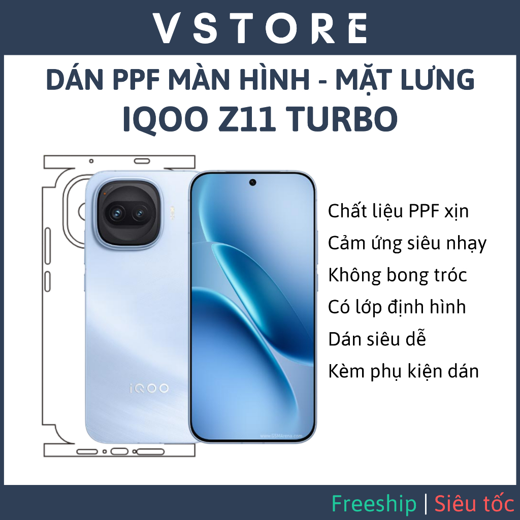 Dán PPF IQOO Z11 Turbo Màn hình, Mặt lưng full viền Bóng, Nhám Cao cấp VSTORE HCM