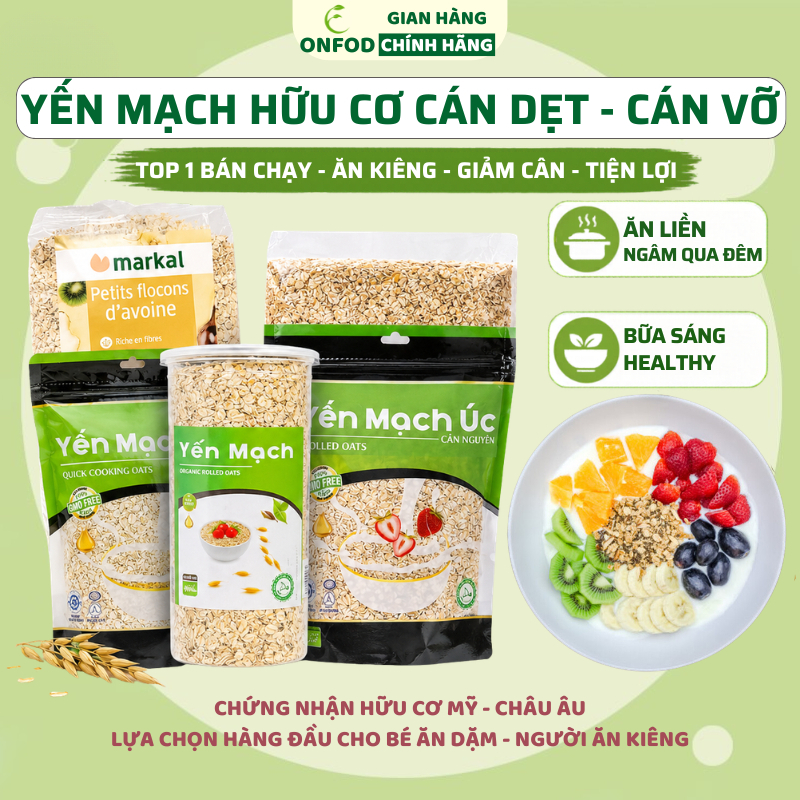 Yến mạch cán dẹt cán vỡ ăn liền giảm cân ONFOD eat clean healthy cho người ăn kiêng tập gym 750g