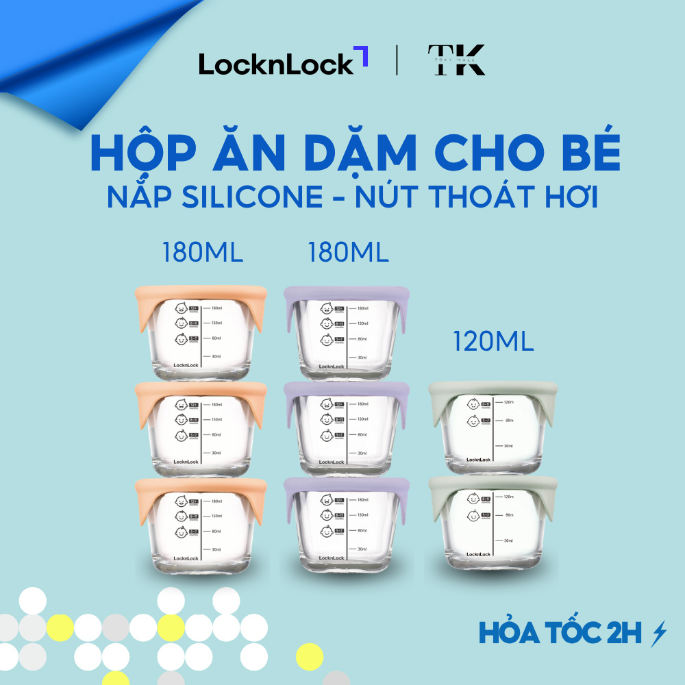 Hộp Thủy Tinh Trữ Đồ Ăn Dặm Cho Bé LocknLock Hũ Chia Vạch Nắp Silicone LLG508S3, LLG509S3PUP, LLG058