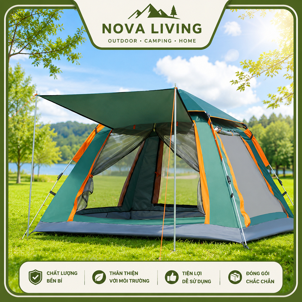 Lều cắm trại camping, lều tự bung,lều cho bé trai bé gia ngủ trong nhà 2-6 người [TẶNG 2 THẢM]