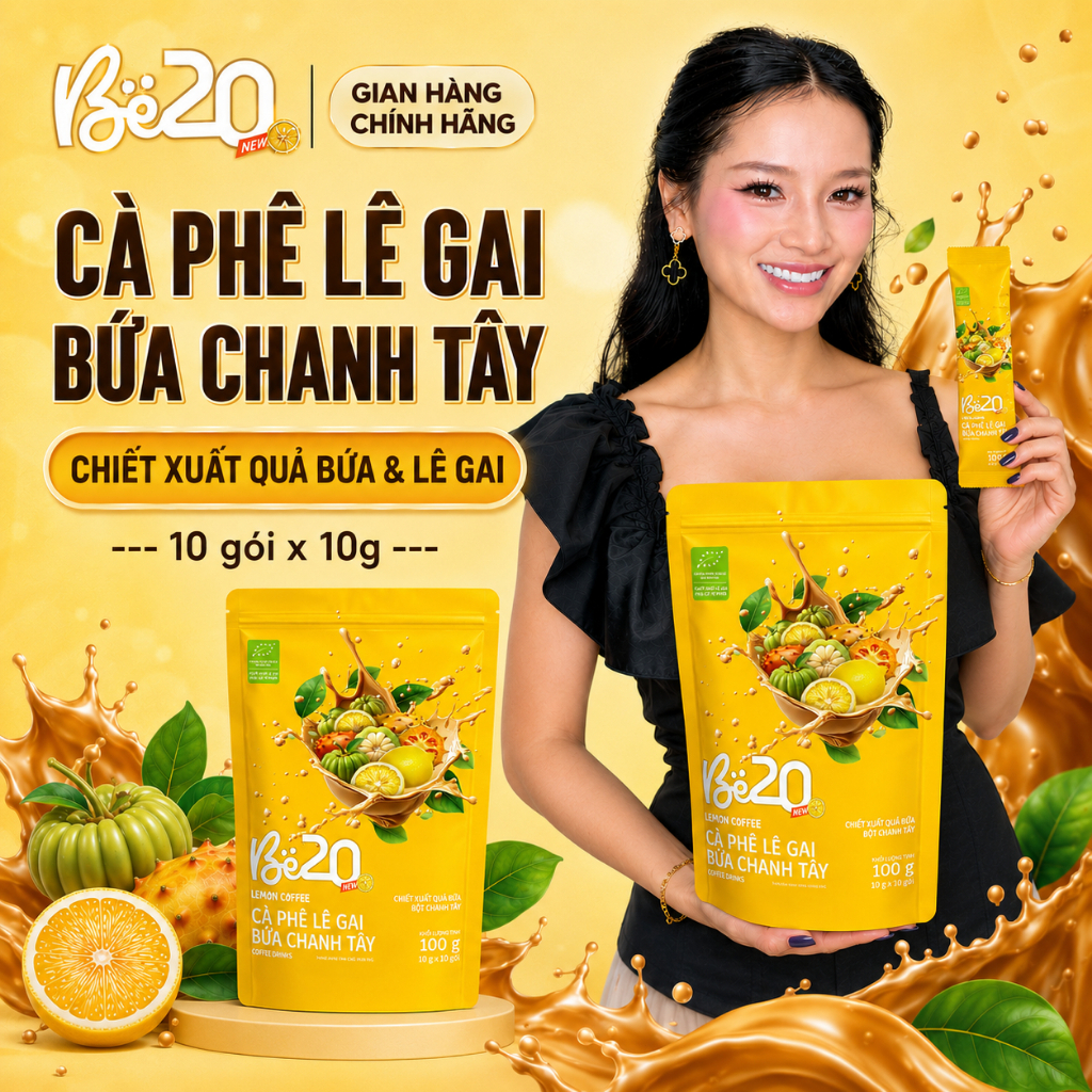 [Mới]1 Túi Cà Phê Be20 Vị Lê Gai Bứa Chanh Tây, Cà Phê Be20 Vị Chanh Tây Hòa Tan Túi Zip Mới - 10 Gó