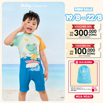 [TẶNG TÚI BƠI] Đồ bơi bé trai dáng liền chất thun lạnh cao cấp co giãn, chống nước họa tiết khủng long [4047]