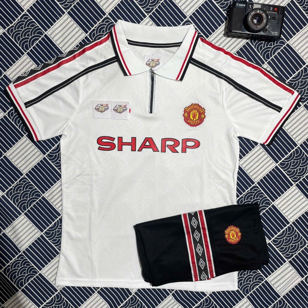 Bộ quần áo vóng đá CLB MU RETRO 1998 TRẮNG - VẢI THÁI CAO CẤP