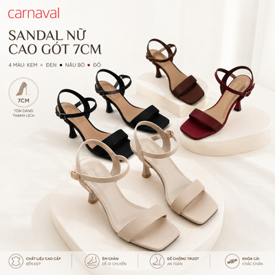 Sandal Cao Gót Nữ Cao 7cm Carnaval Quai Ngang Mũi Vuông, Quai Cổ Chân Thanh Lịch, Dễ Phối Đồ - VS227