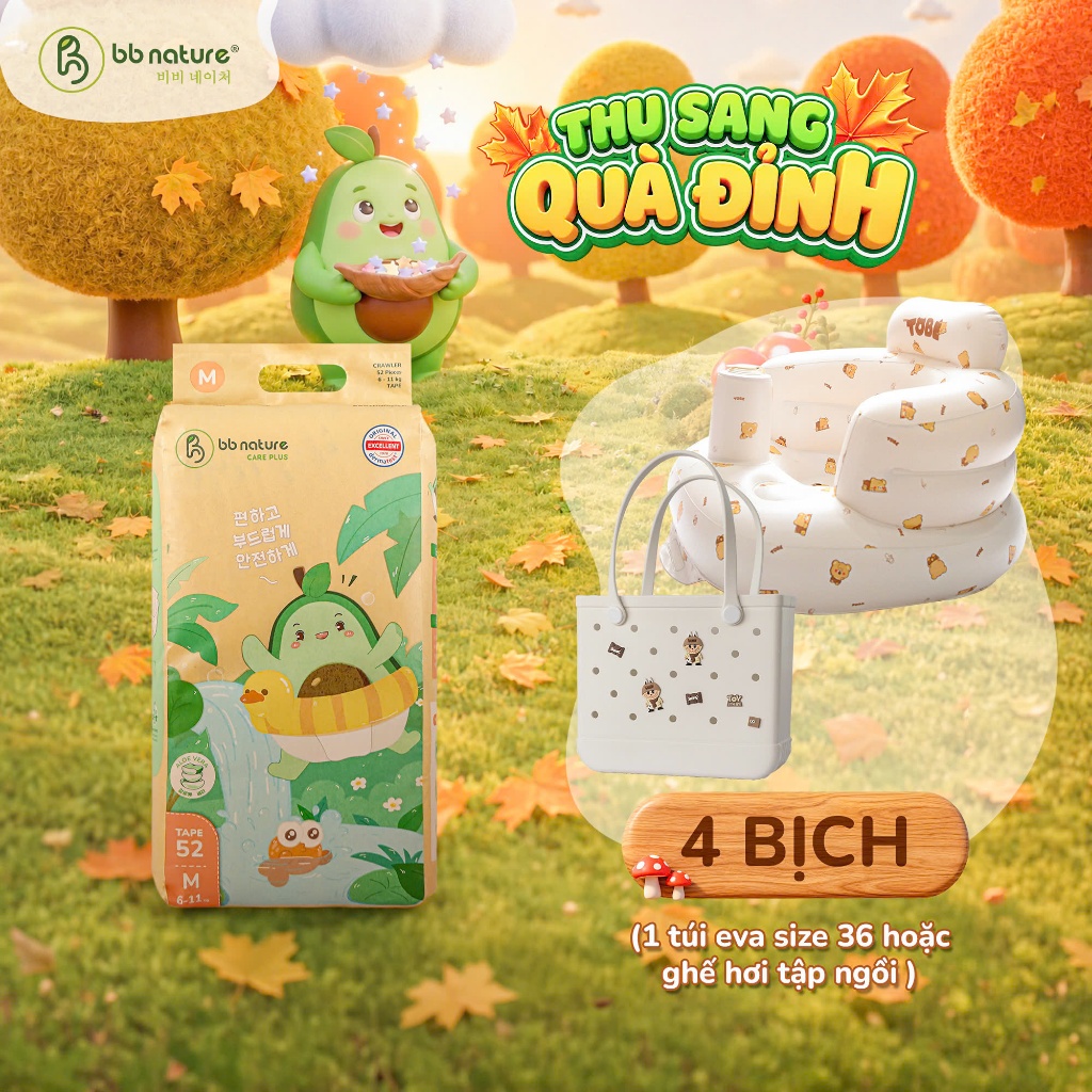 [BB NATURE CARE PLUS] COMBO 4 Bịch Tã - Bỉm Cải Tiến Vượt Trội BB Nature Care Plus