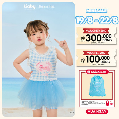 [TẶNG TÚI BƠI] Đồ bơi bé gái, bikini liền thân chân váy voan xòe họa tiết mèo cute [4024]