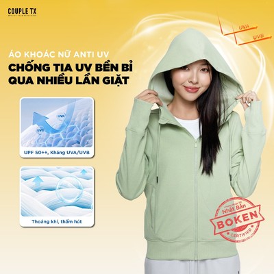 Áo Khoác Chống Nắng Nữ Couple TX Anti UV 98% UPF 50++ Original Thun Cotton Thoáng Mát Mũ Rộng Vành Form Vừa WOK 2064