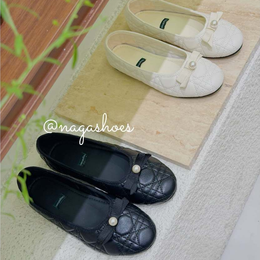 GIÀY BÚP BÊ NAGASHOES TRẦN Ô ĐÍNH NƠ PHỐI NGỌC NAB146