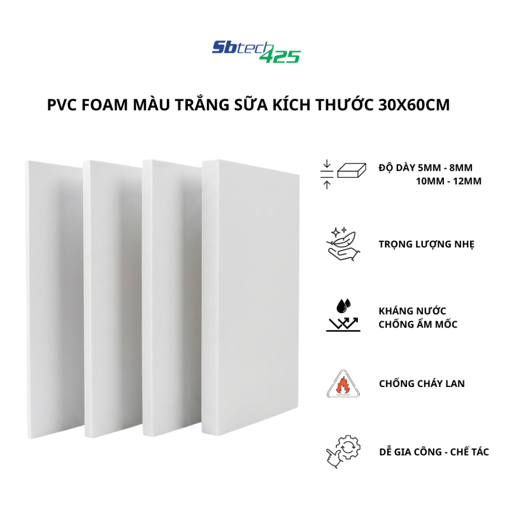 [30x60cm] Tấm nhựa pvc foam cứng màu trắng sữa kích thước 30x60cm nhiều độ dày