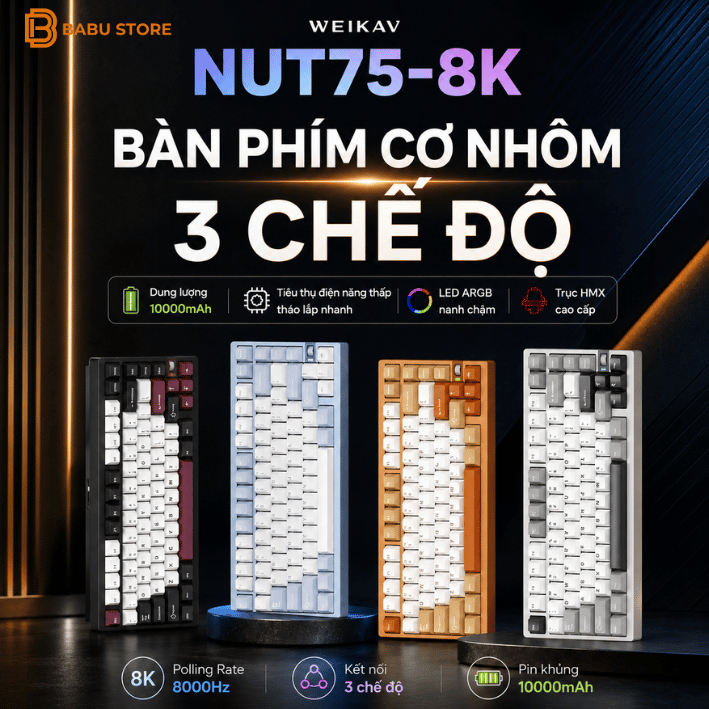 [BH-12TH] Bàn Phím Weika Nut75 |3 Modes | Nhôm CNC | Led RGB | 8K