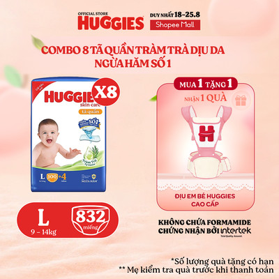 Combo 8 Tã quần Huggies Skincare Mega Jumbo M102+4/L100+4/XL84+4/XXL76+4