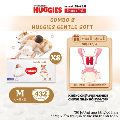 Combo 8 Tã quần Huggies Gentle Soft - Corgi M54/L40/XL34/XXL22 miếng êm mềm chiết xuất bơ hạt mỡ