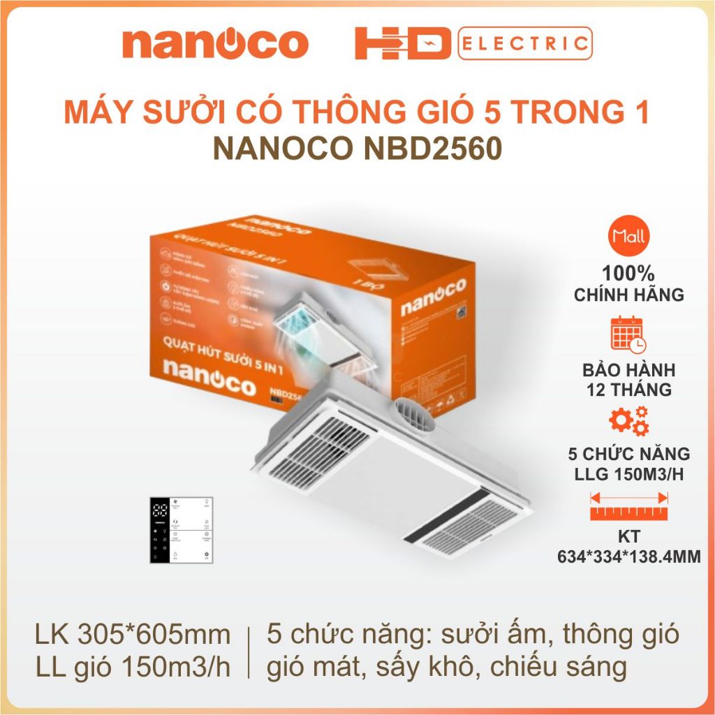 Quạt hút sưởi 5 in 1 Nanoco NBD2560 điều khiển từ xa tiện dụng – Thiết bị điện HD