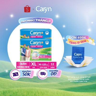 Bộ 2 Tã/Bỉm Quần Người Lớn Caryn Mỏng Nhẹ Chống Tràn Dành Cho Người Già Có Thể Tự Đi Lại Size XL (12/24pcs)