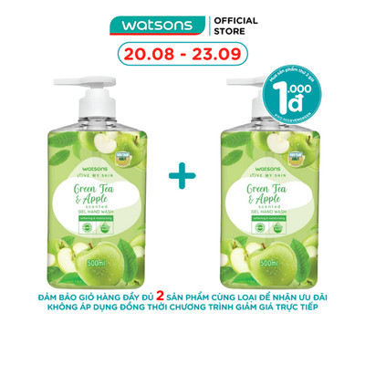 Gel Rửa Tay Watsons Love My Skin Green Tea Apple Scented Gel Hand Wash 500ml