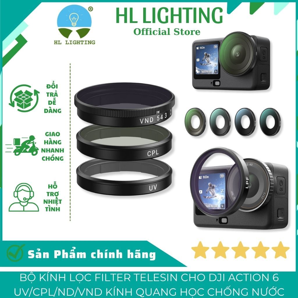 Bộ Kính Lọc Filter Telesin Cho DJI Action 6 UV/CPL/ND/VND Kính Quang Học Chống Nước HL Lighting