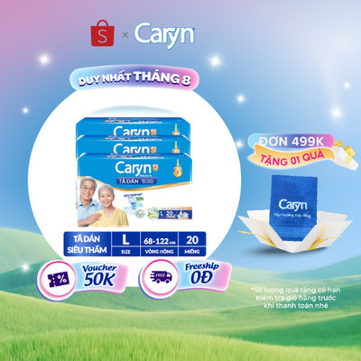Bộ 3 Tã/Bỉm dán người lớn siêu thấm Caryn dành cho người hạn chế khả năng đi lại Size L (8/10/20/40pcs)