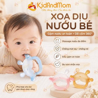 Gặm Nướu Cho Bé Xỏ Tay Hình Gấu KidAndMom Đồ Chơi Gặm Nướu Silicone Siêu Mềm An Toàn Cho Bé Sơ Sinh