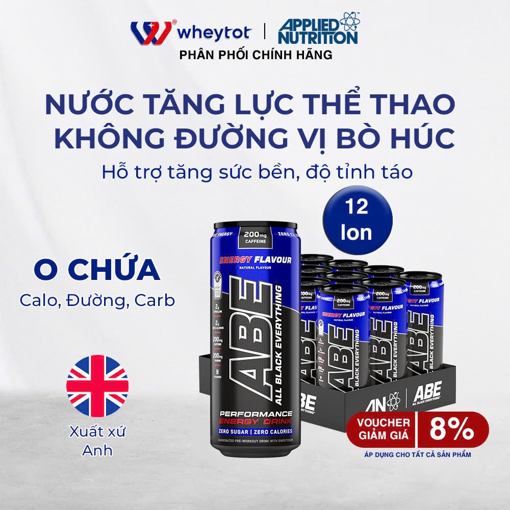 Nước tăng lực thể thao không đường Applied Nutrition ABE Pre Workout vị Energy, hỗ trợ tăng sức bền 