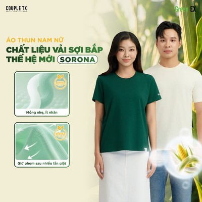 Áo Thun Nam Nữ Couple TX Green EX Vải Sorona Sợi Bắp Mềm Mịn Co Giãn Basic Cổ Tròn Form Rộng TS 514