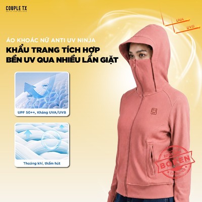 Áo Khoác Chống Nắng Nữ Couple TX Dáng Ninja Anti UV 98% UPF 50++ Thun Co Giãn Mũ Rộng Vành Form Vừa WOK 2071