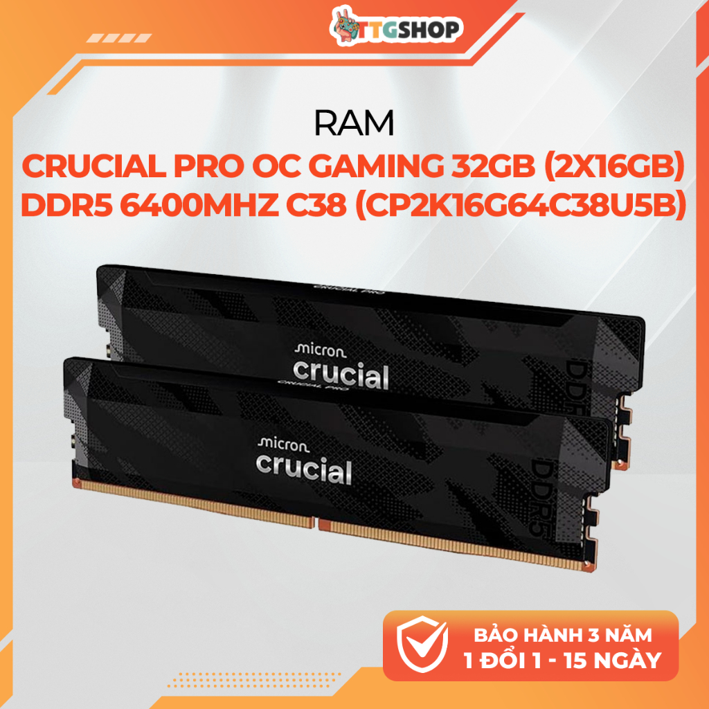 RAM Crucial Pro OC Gaming 32GB 2x16GB DDR5 6400MHz C38 Black EXPO XMP