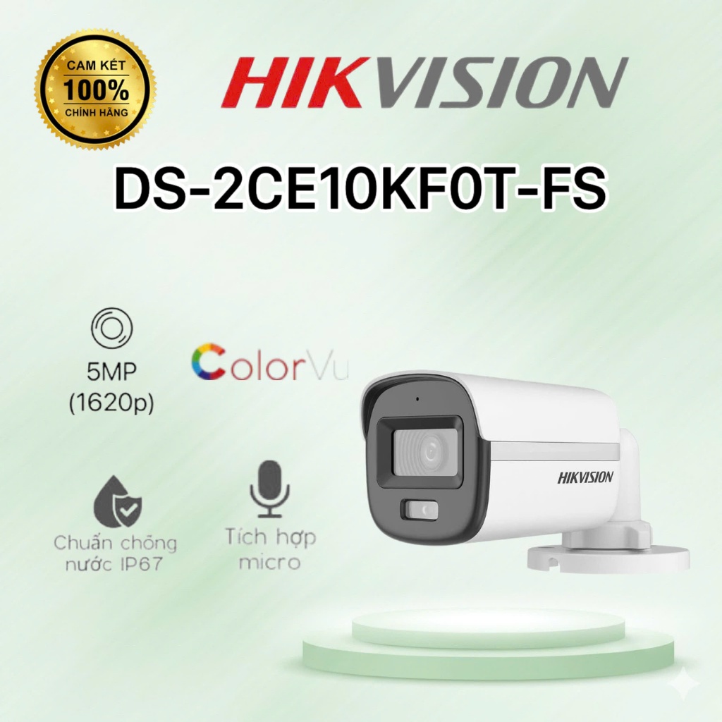 Camera HDTVI có màu ban đêm 5MP HIKVISION DS-2CE10KF0T-FS