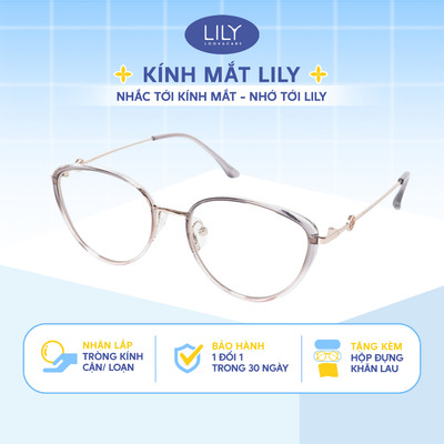 Gọng kính mắt mèo nam nữ LILYEYEWEAR chất liệu nhựa phối càng kim loại cao cấp, kiểu dáng hiện đại thời trang 23112KOR