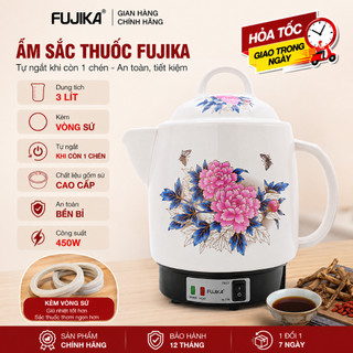 Siêu sắc thuốc điện GỐM SỨ BÁT TRÀNG Fujika 3 lít - [ TẶNG 2 VÒNG SỨ  ]-[ TRẮNG] - Nấu tự ngắt