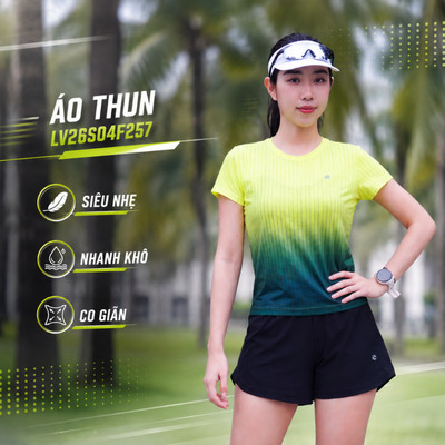 ÁO THUN Nữ Thể Thao, Chạy Bộ, Tennis, Pickle Ball Thiết Kế Form Tôn Dáng LV26S04F257