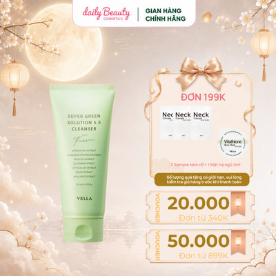 Sữa Rửa Mặt Thuần Xanh VELLA  Cleanser Cho Da Dầu Mụn,Làm Sạch Dịu Nhẹ, Thông Thoáng Lỗ Chân Lông