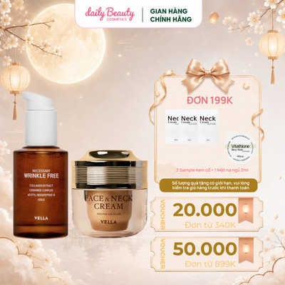 [PREMIUM] Combo Chống Lão Hóa Sớm VELLA Bổ Sung Collagen Vàng Và Kem Dưỡng Giamr Mờ Nếp Nhăn Cổ&Mặt