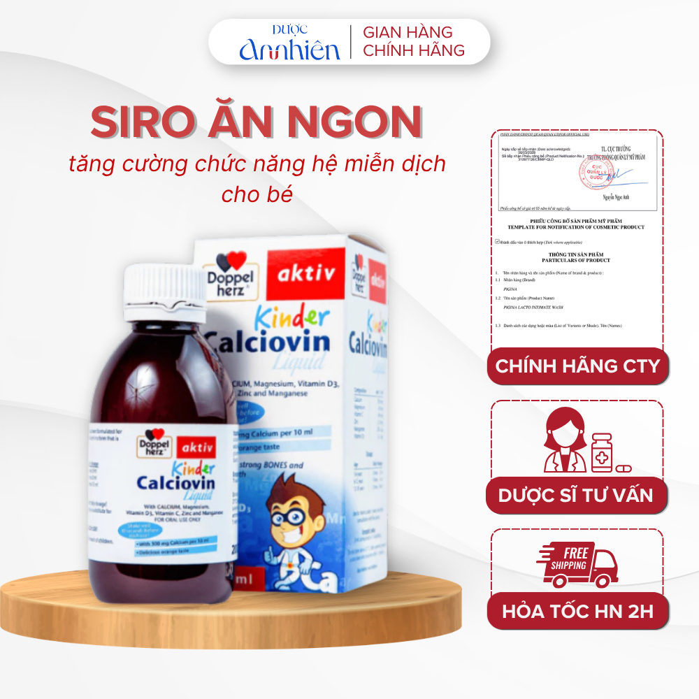 Canxi Cho Bé Doppelherz Kinder Calciovin - Bổ Sung Canxi Hữu Cơ, Tăng Chiều Cao (Chai 200ml)