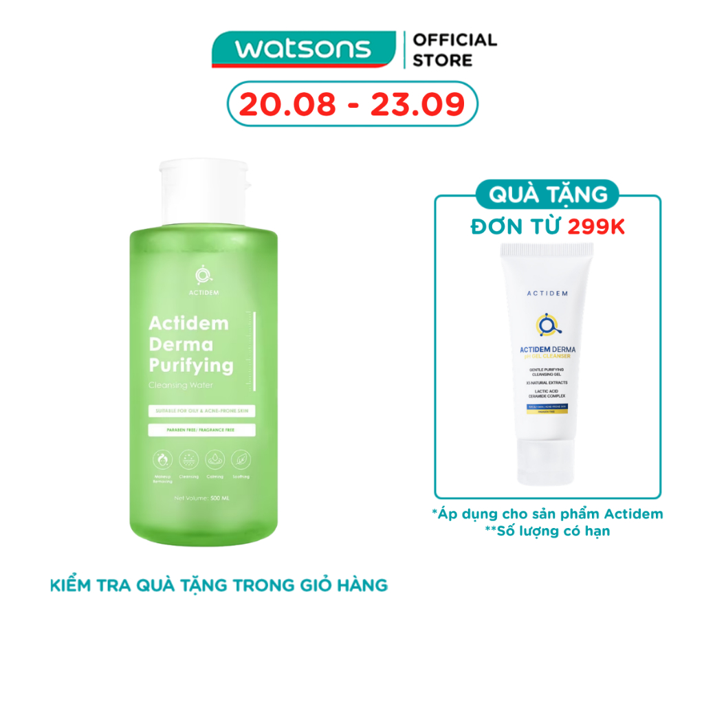 Nước Tẩy Trang Actidem Dành Cho Da Dầu và Mụn Derma Purifying Cleansing Water 500ml