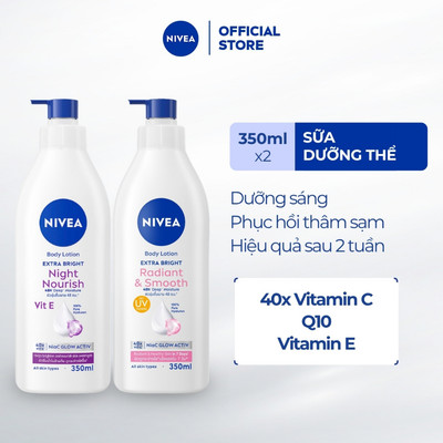 Bộ 2 Sữa Dưỡng Thể NIVEA Dưỡng Sáng Và Nuôi Dưỡng Da Ban Đêm | Mịn Da (350 ml) - 98413+98412