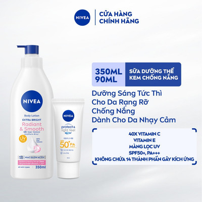 Bộ đôi Sữa Dưỡng Thể NIVEA Ban Ngày 350ml & Kem Chống Nắng NIVEA Protect & Light Feel SPF50+ PA+++ 90ml-98413+86018
