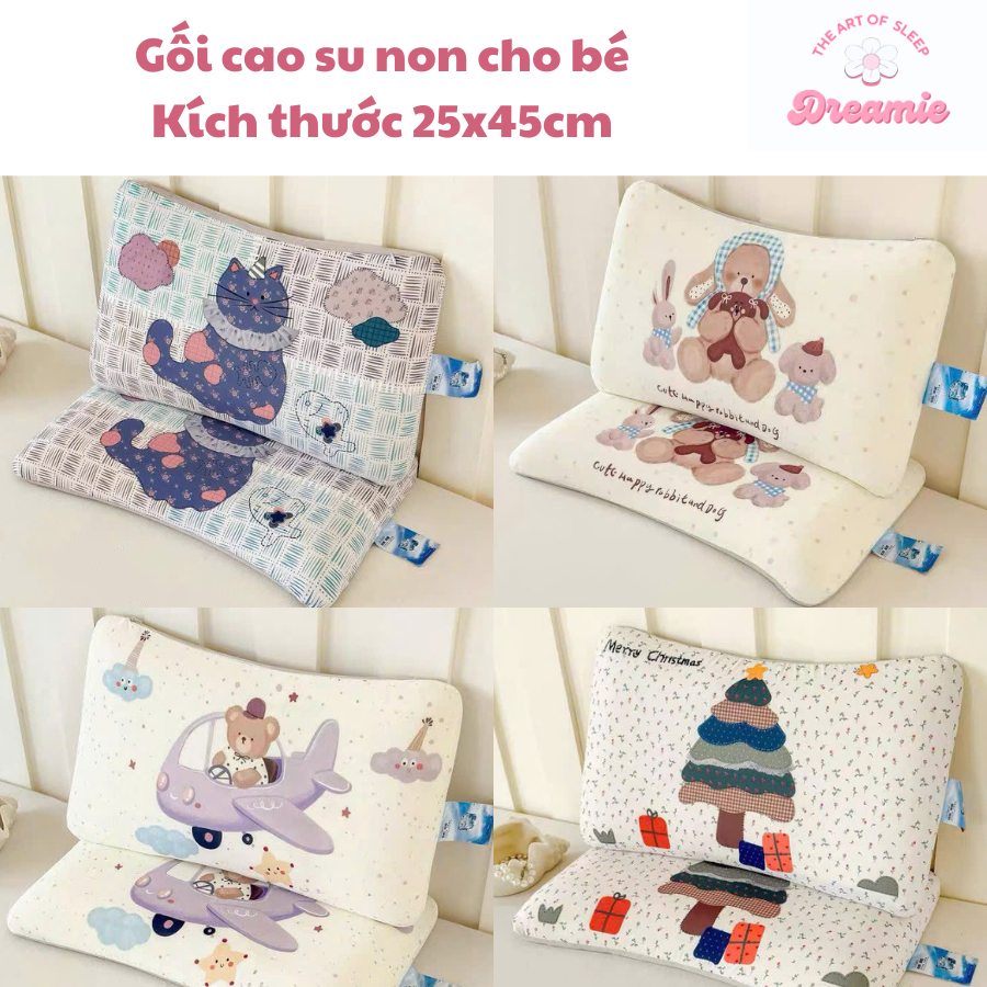 Gối Cao Su Non Baby Latex Cho Bé – Gối Ngủ Công Thái Học Êm Mềm Size 25x45cm