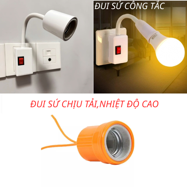 Đui Đèn Sứ Chịu Nhiệt E27 Kín Nước, Chống Nước, Đui đèn công tắc Lõi Sứ Chịu Nhiệt độ cao