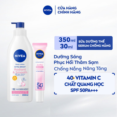 Bộ 2 Sữa Dưỡng Thể NIVEA Mịn Mượt Ban Ngày (350 ml) + Serum Chống Nắng SPF50 PA+++ (30 ml) - 98413+98318/86014/86060