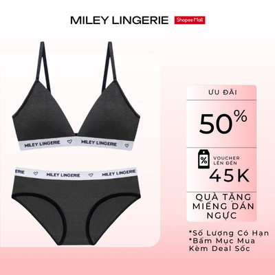 Bộ Đồ Lót Áo Ngực Không Gọng Miley Lingerie và Quần Đồng Bộ Cotton Dark Grey Being Me